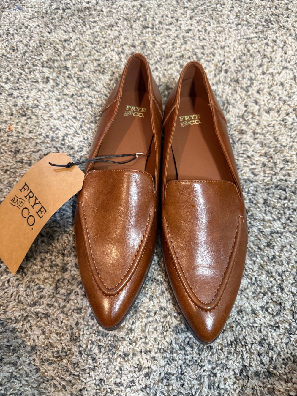 Frye & Co. Eira pointed-toe slip-on loafers in a rich cognac faux leather 10 NWT